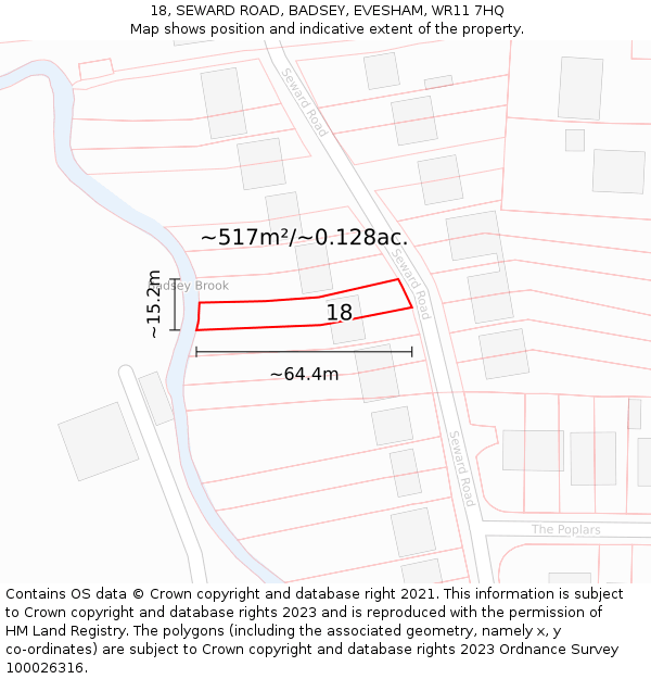 18, SEWARD ROAD, BADSEY, EVESHAM, WR11 7HQ: Plot and title map