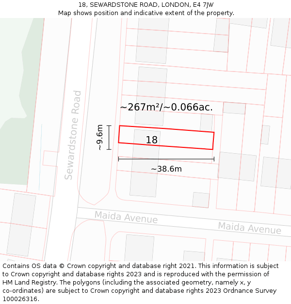 18, SEWARDSTONE ROAD, LONDON, E4 7JW: Plot and title map