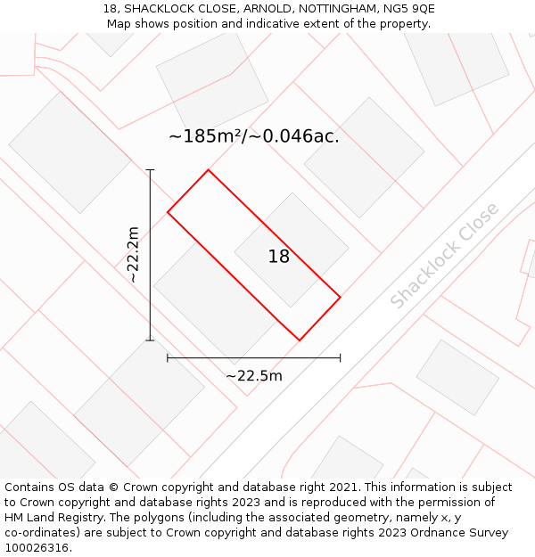 18, SHACKLOCK CLOSE, ARNOLD, NOTTINGHAM, NG5 9QE: Plot and title map