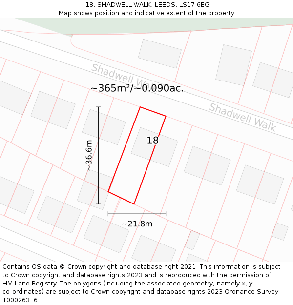 18, SHADWELL WALK, LEEDS, LS17 6EG: Plot and title map