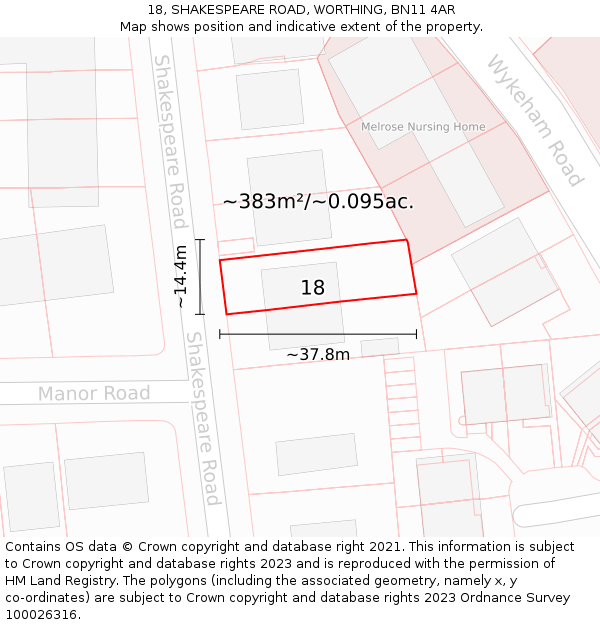 18, SHAKESPEARE ROAD, WORTHING, BN11 4AR: Plot and title map