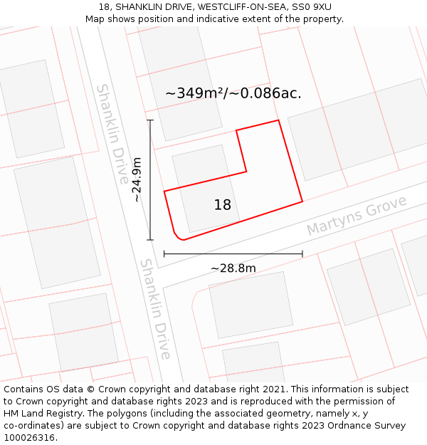 18, SHANKLIN DRIVE, WESTCLIFF-ON-SEA, SS0 9XU: Plot and title map