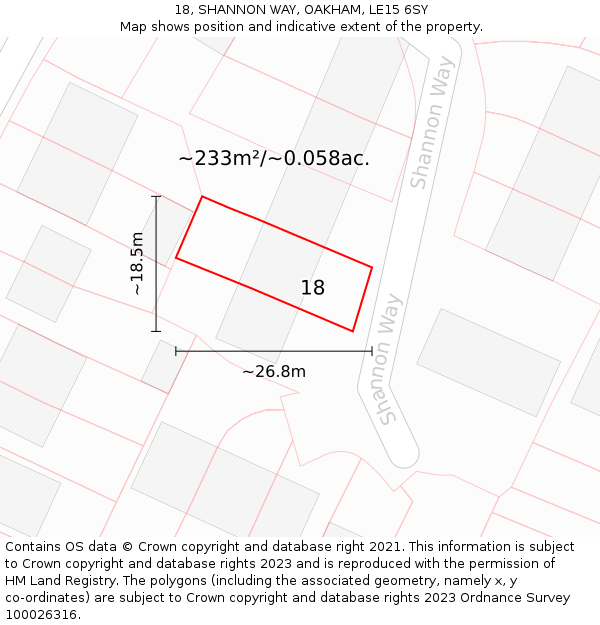 18, SHANNON WAY, OAKHAM, LE15 6SY: Plot and title map