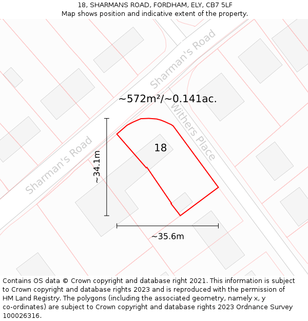 18, SHARMANS ROAD, FORDHAM, ELY, CB7 5LF: Plot and title map