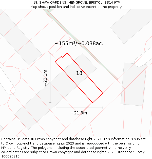 18, SHAW GARDENS, HENGROVE, BRISTOL, BS14 9TP: Plot and title map