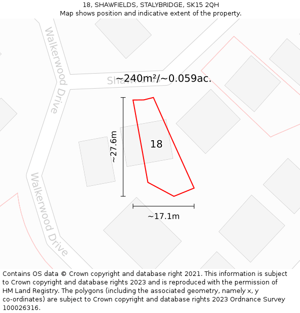 18, SHAWFIELDS, STALYBRIDGE, SK15 2QH: Plot and title map