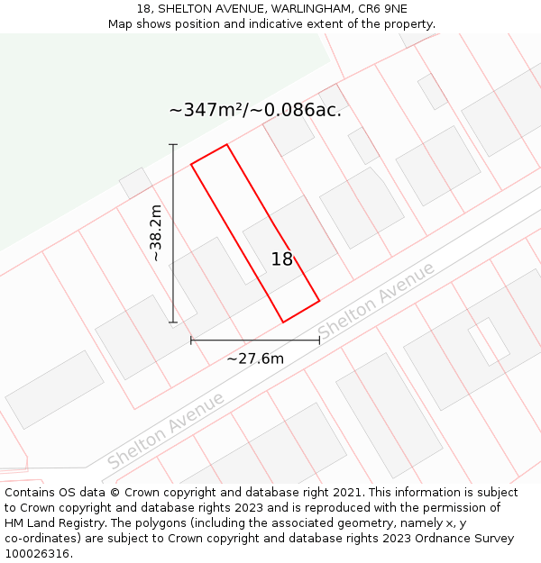 18, SHELTON AVENUE, WARLINGHAM, CR6 9NE: Plot and title map