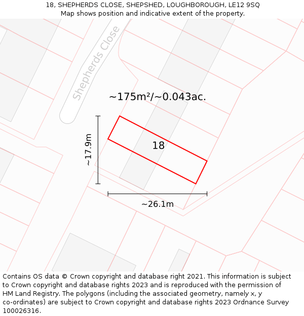 18, SHEPHERDS CLOSE, SHEPSHED, LOUGHBOROUGH, LE12 9SQ: Plot and title map