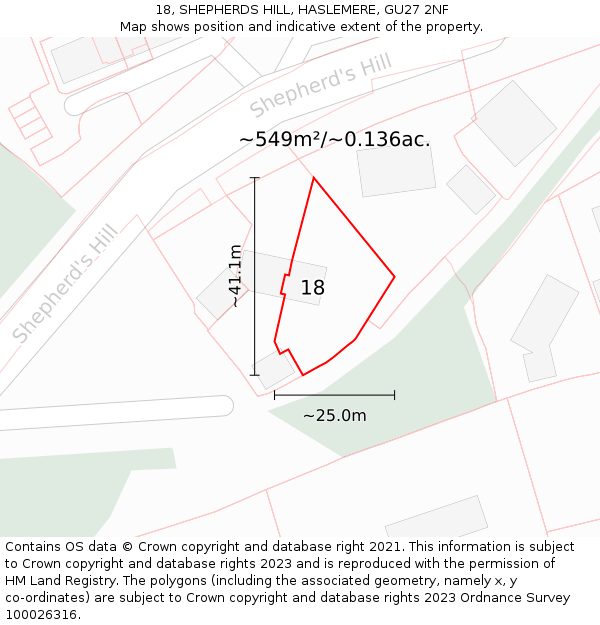18, SHEPHERDS HILL, HASLEMERE, GU27 2NF: Plot and title map