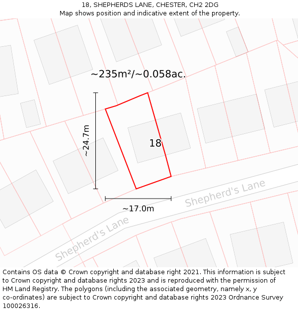 18, SHEPHERDS LANE, CHESTER, CH2 2DG: Plot and title map