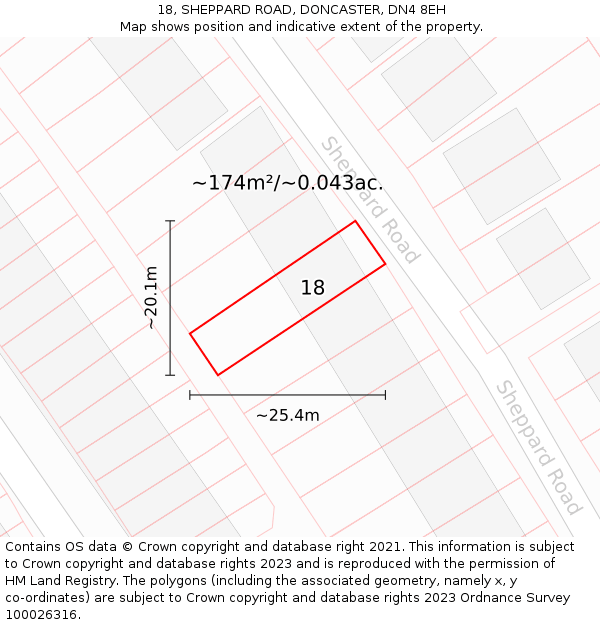 18, SHEPPARD ROAD, DONCASTER, DN4 8EH: Plot and title map