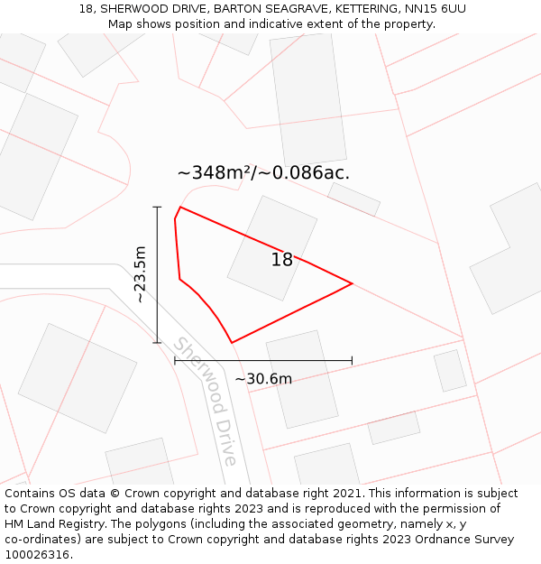 18, SHERWOOD DRIVE, BARTON SEAGRAVE, KETTERING, NN15 6UU: Plot and title map