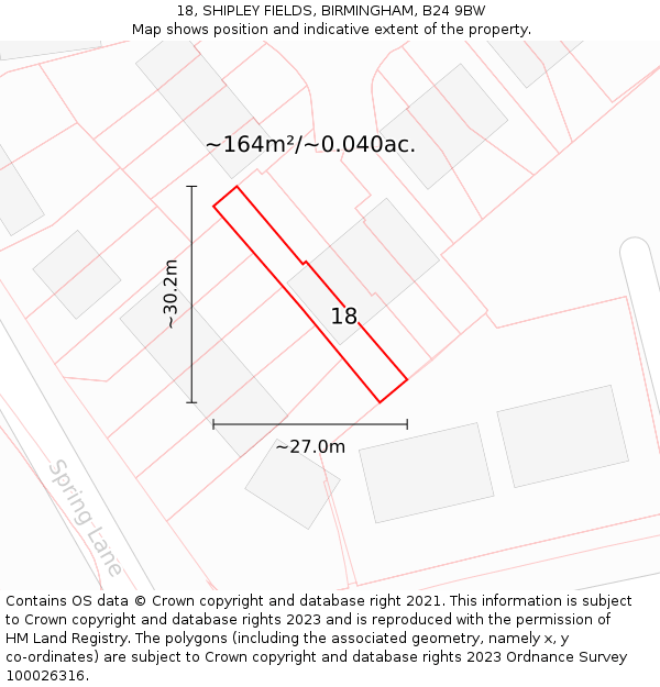 18, SHIPLEY FIELDS, BIRMINGHAM, B24 9BW: Plot and title map