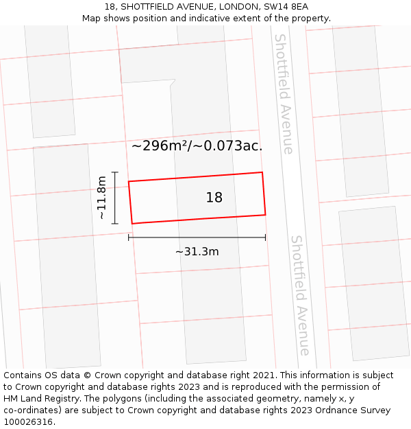 18, SHOTTFIELD AVENUE, LONDON, SW14 8EA: Plot and title map