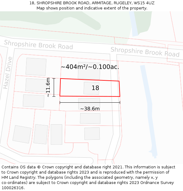 18, SHROPSHIRE BROOK ROAD, ARMITAGE, RUGELEY, WS15 4UZ: Plot and title map
