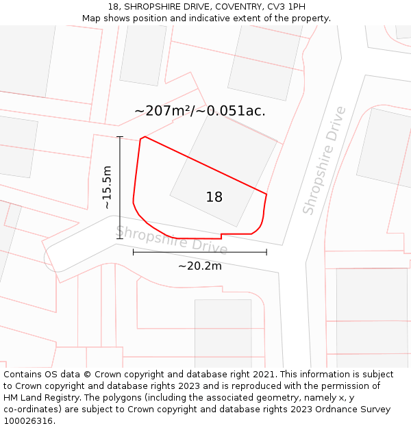 18, SHROPSHIRE DRIVE, COVENTRY, CV3 1PH: Plot and title map