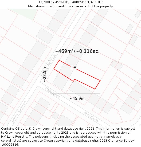 18, SIBLEY AVENUE, HARPENDEN, AL5 1HF: Plot and title map