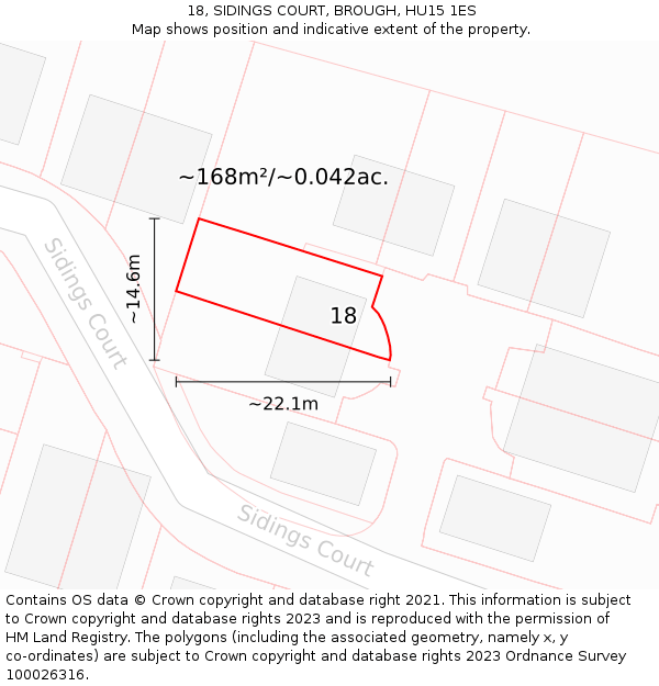18, SIDINGS COURT, BROUGH, HU15 1ES: Plot and title map