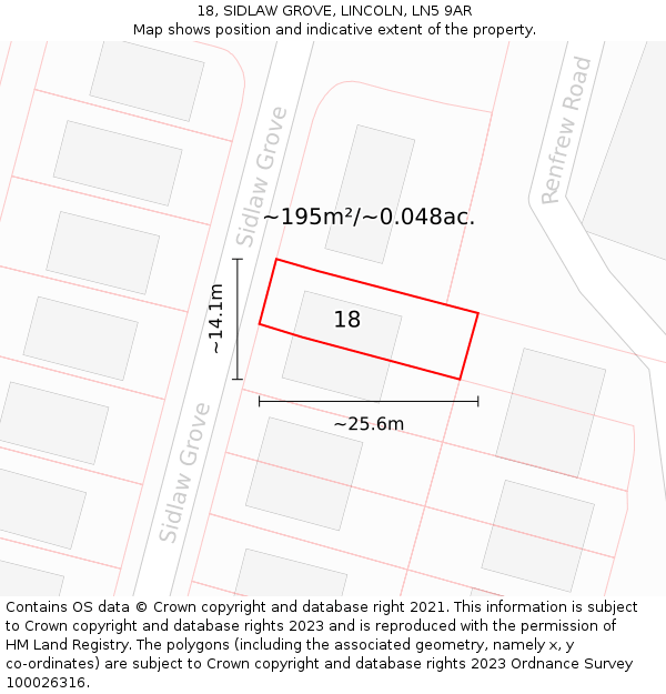 18, SIDLAW GROVE, LINCOLN, LN5 9AR: Plot and title map