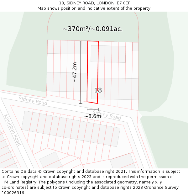 18, SIDNEY ROAD, LONDON, E7 0EF: Plot and title map