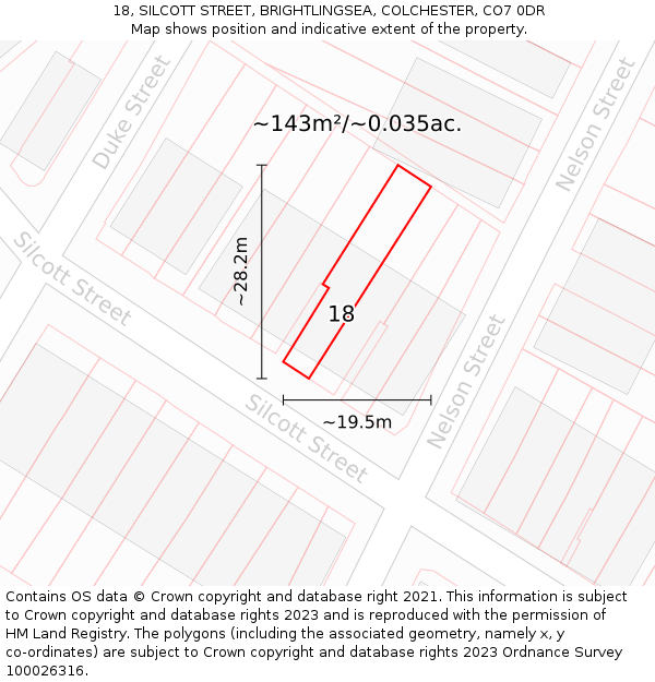 18, SILCOTT STREET, BRIGHTLINGSEA, COLCHESTER, CO7 0DR: Plot and title map