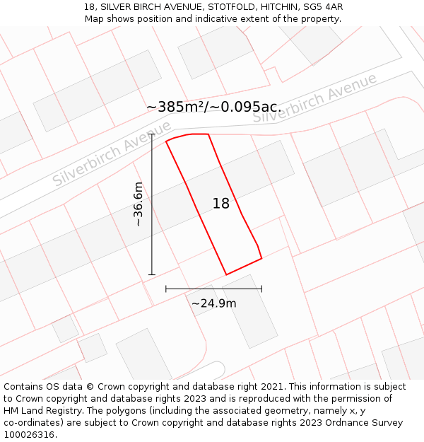 18, SILVER BIRCH AVENUE, STOTFOLD, HITCHIN, SG5 4AR: Plot and title map