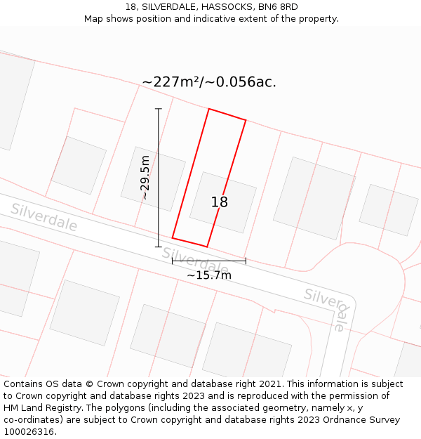 18, SILVERDALE, HASSOCKS, BN6 8RD: Plot and title map