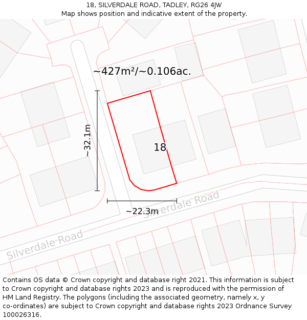 18, SILVERDALE ROAD, TADLEY, RG26 4JW: Plot and title map