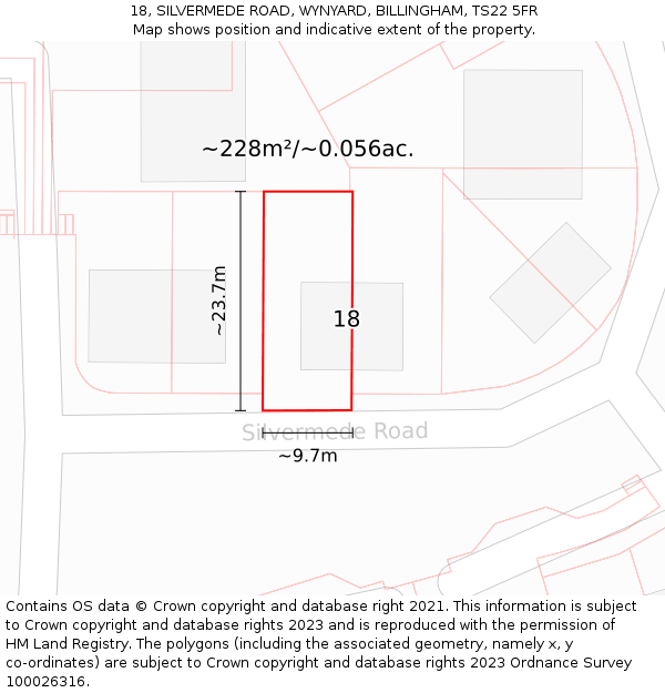 18, SILVERMEDE ROAD, WYNYARD, BILLINGHAM, TS22 5FR: Plot and title map