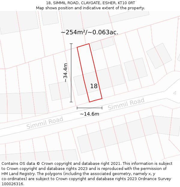 18, SIMMIL ROAD, CLAYGATE, ESHER, KT10 0RT: Plot and title map