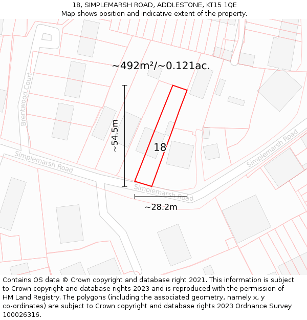 18, SIMPLEMARSH ROAD, ADDLESTONE, KT15 1QE: Plot and title map