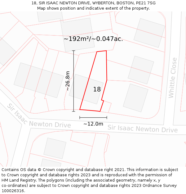 18, SIR ISAAC NEWTON DRIVE, WYBERTON, BOSTON, PE21 7SG: Plot and title map
