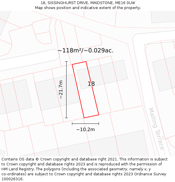 18, SISSINGHURST DRIVE, MAIDSTONE, ME16 0UW: Plot and title map