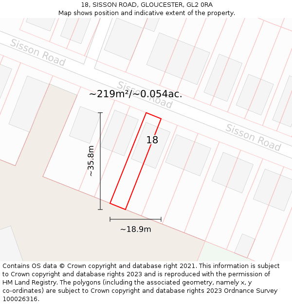 18, SISSON ROAD, GLOUCESTER, GL2 0RA: Plot and title map