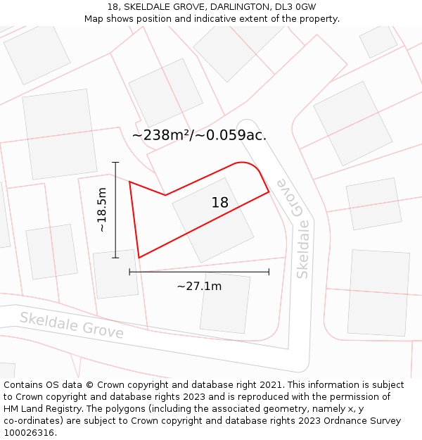 18, SKELDALE GROVE, DARLINGTON, DL3 0GW: Plot and title map