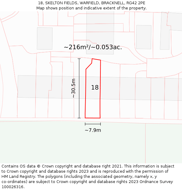 18, SKELTON FIELDS, WARFIELD, BRACKNELL, RG42 2PE: Plot and title map