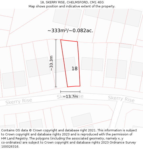 18, SKERRY RISE, CHELMSFORD, CM1 4EG: Plot and title map