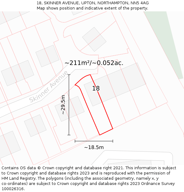 18, SKINNER AVENUE, UPTON, NORTHAMPTON, NN5 4AG: Plot and title map