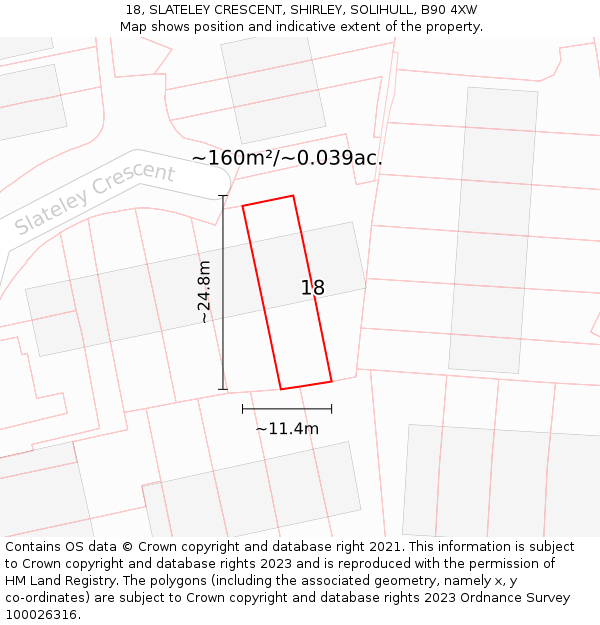 18, SLATELEY CRESCENT, SHIRLEY, SOLIHULL, B90 4XW: Plot and title map