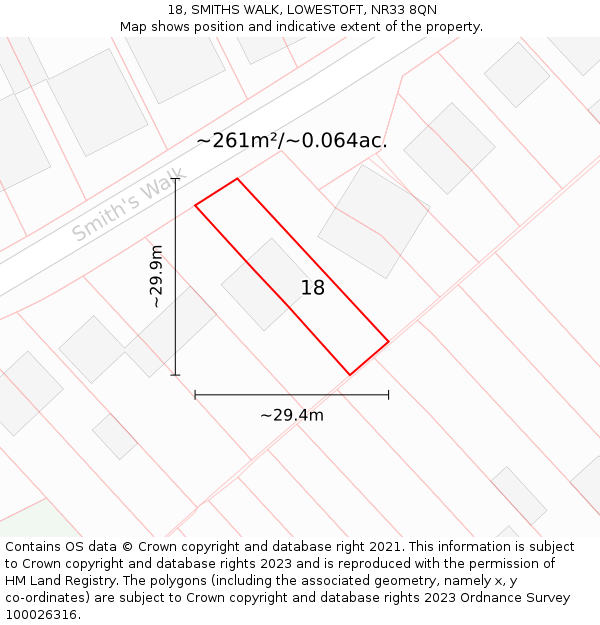 18, SMITHS WALK, LOWESTOFT, NR33 8QN: Plot and title map