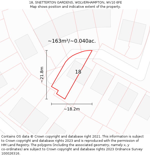 18, SNETTERTON GARDENS, WOLVERHAMPTON, WV10 6FE: Plot and title map
