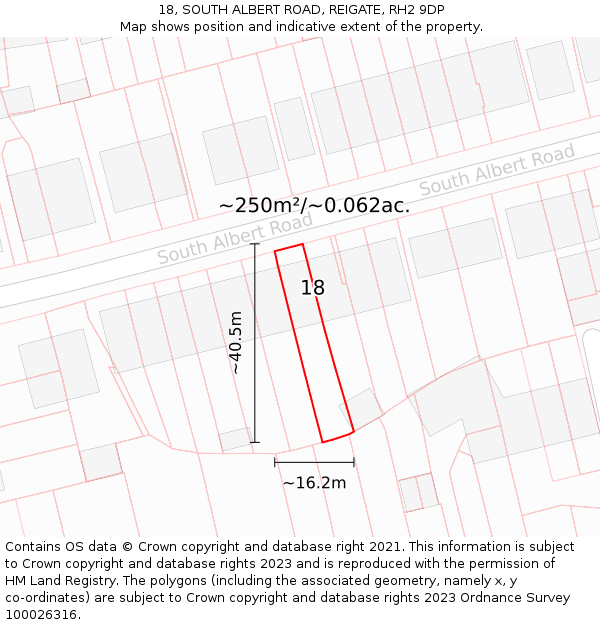 18, SOUTH ALBERT ROAD, REIGATE, RH2 9DP: Plot and title map