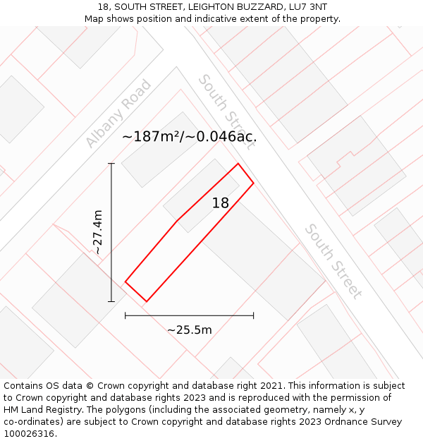 18, SOUTH STREET, LEIGHTON BUZZARD, LU7 3NT: Plot and title map