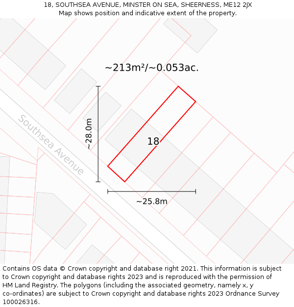 18, SOUTHSEA AVENUE, MINSTER ON SEA, SHEERNESS, ME12 2JX: Plot and title map