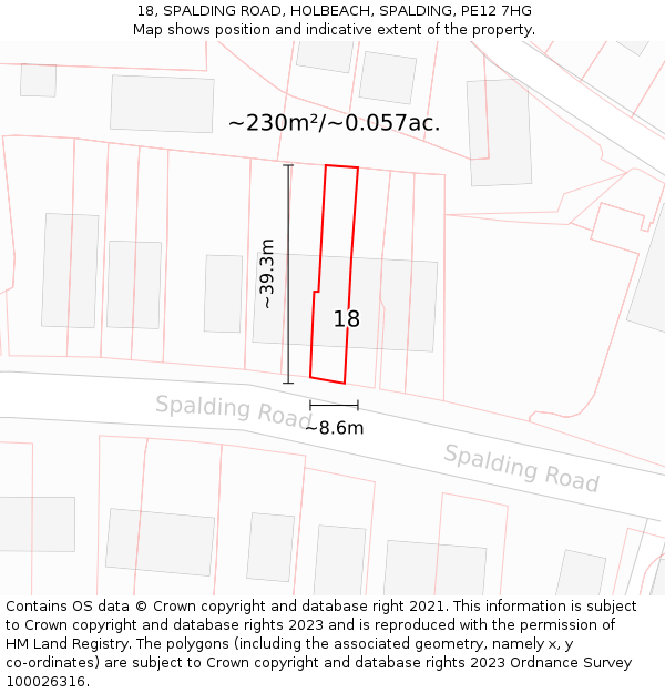 18, SPALDING ROAD, HOLBEACH, SPALDING, PE12 7HG: Plot and title map