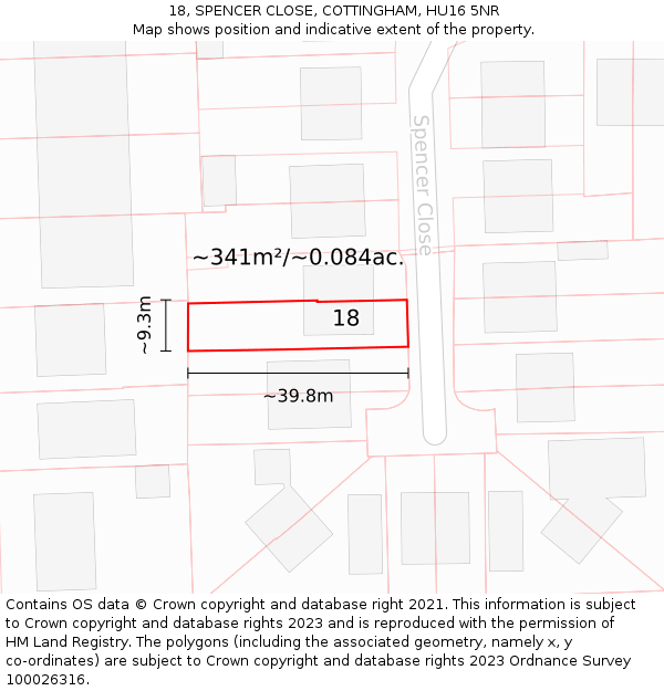 18, SPENCER CLOSE, COTTINGHAM, HU16 5NR: Plot and title map