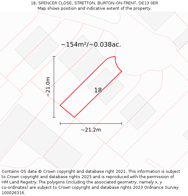 18, SPENCER CLOSE, STRETTON, BURTON-ON-TRENT, DE13 0ER: Plot and title map
