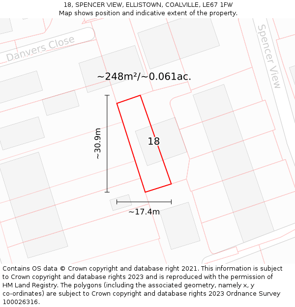 18, SPENCER VIEW, ELLISTOWN, COALVILLE, LE67 1FW: Plot and title map