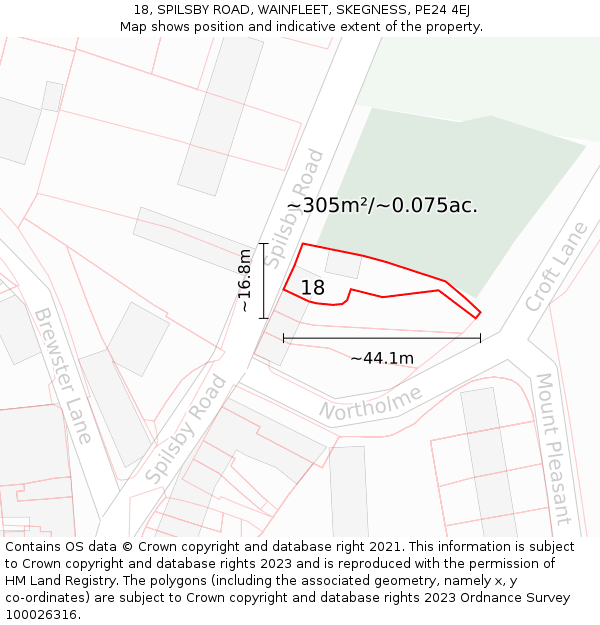 18, SPILSBY ROAD, WAINFLEET, SKEGNESS, PE24 4EJ: Plot and title map