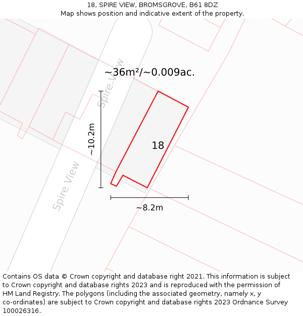 18, SPIRE VIEW, BROMSGROVE, B61 8DZ: Plot and title map